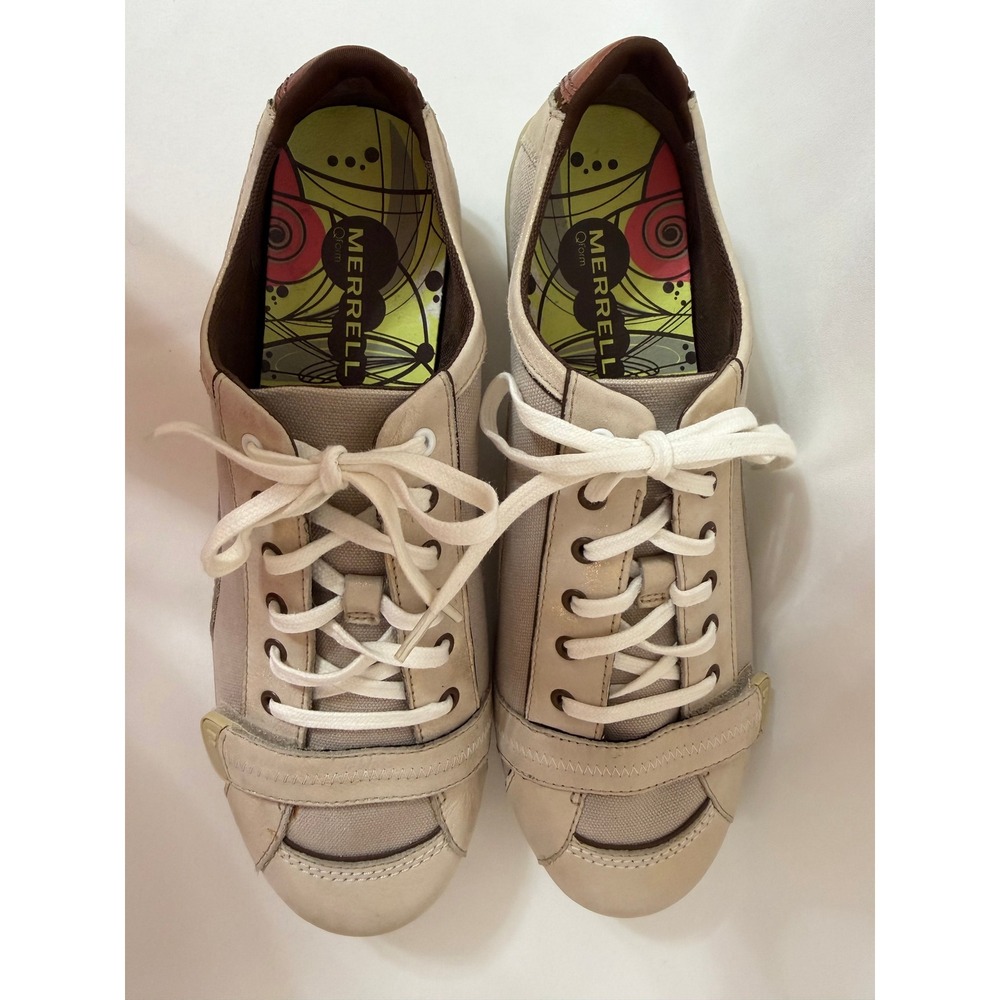 Merrell Pirouette Taupe Canvas Leather Athletic Shoe Comfort Sneakers Q-Form 9.5